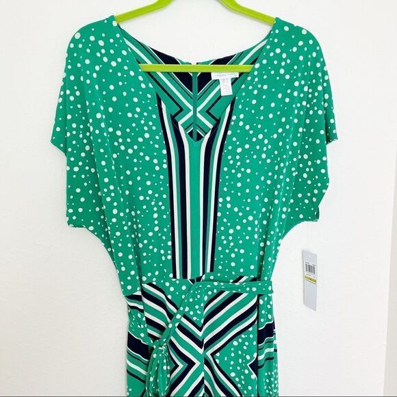 London Times Green and Navy Dot Flutter Sleeve Maxi Dress - Picture 4 of 12